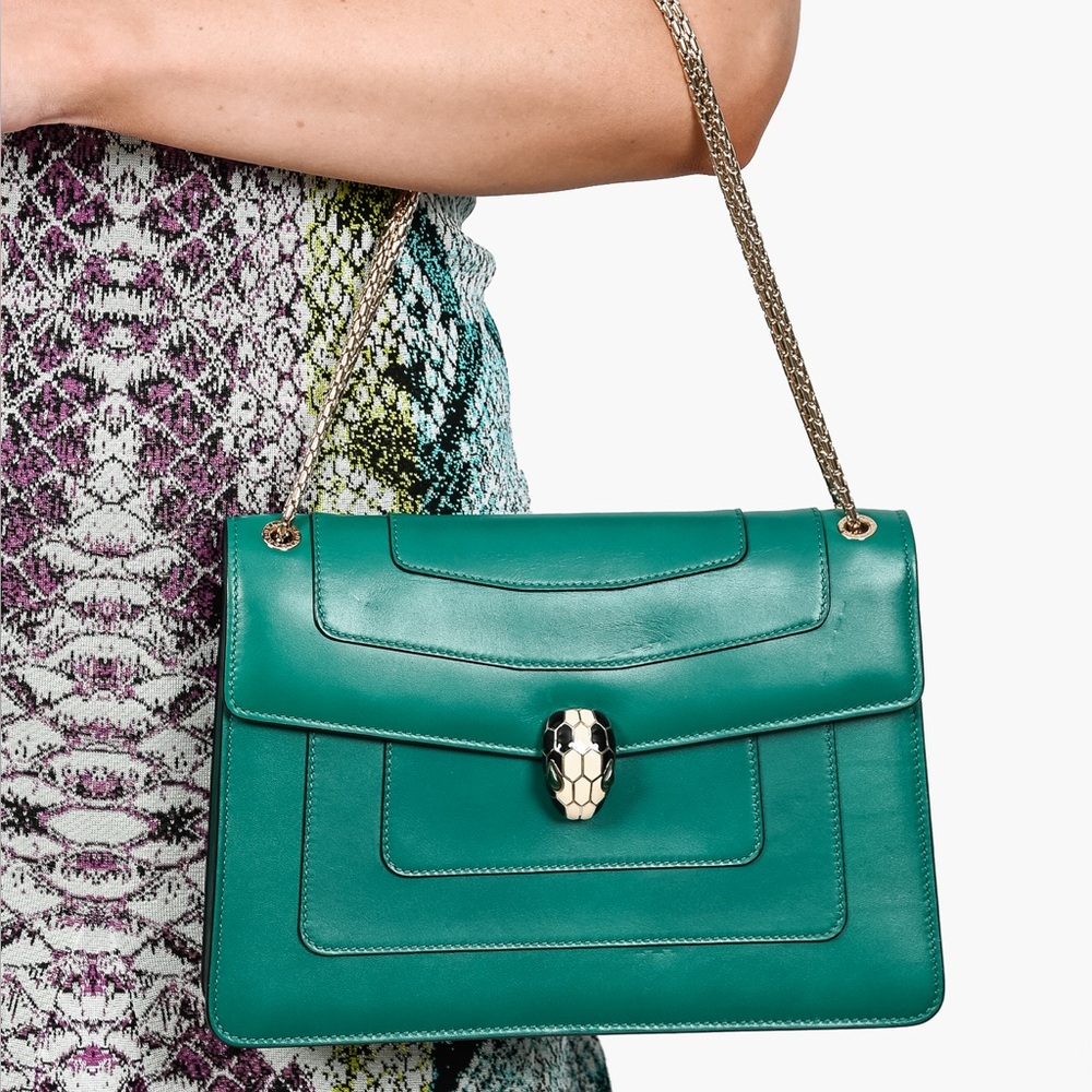 Bvlgari Serpenti Forever Medium Shoulder Bag Emerald Green Calf Leather